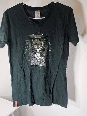 Men's Dark Green V-Neck Graphic Tee - The Stag Design